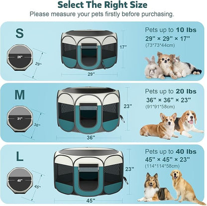 Portable Cat Playpen for Indoor Enclosed: Foldable Pet Playpen for Cat Small Dog Indoor Outdoor with Zipper Top Cover - Pop Up Puppy Kitten Tent Crates Cage Kennel with Carrying Case (Blue/White)
