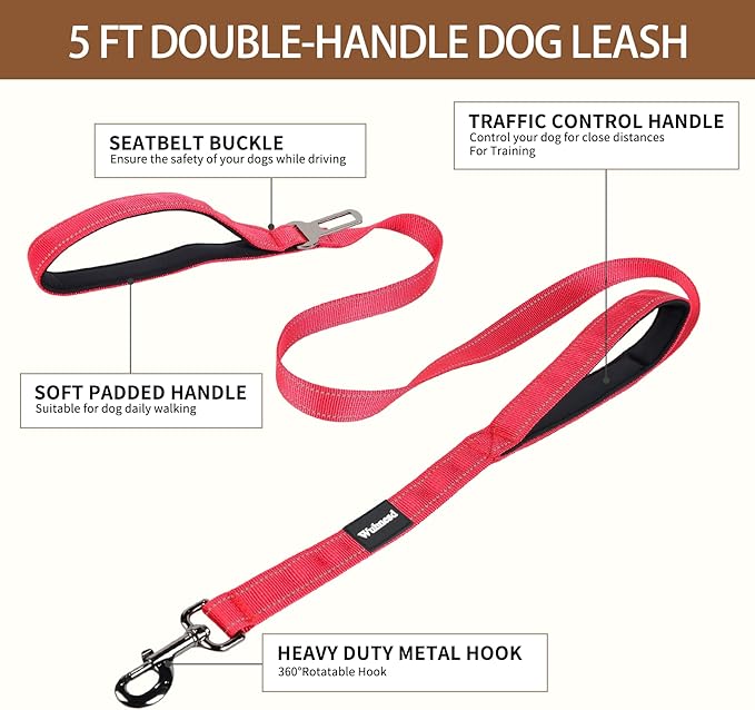 No Pull Dog Harness and Leash Set-Reflective Vest with Handle&5FT Dog Leash with Car Seatbelt Clip,Breathable Mesh&Quick Fit Dog Harness Easy for Medium Large Dogs Training Walking (Red,L)