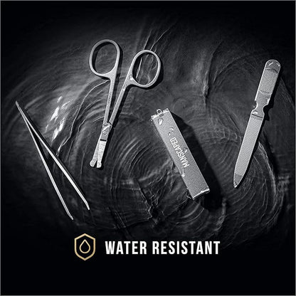 MANSCAPED® Shears 2.0 Tempered Stainless Steel Men's Nail Kit, Fingernail Clippers, Safety Scissors, Tweezers and Nail File, Travel Manicure Pedicure Set, 4-Piece Luxury Grooming Kit with Compact Case