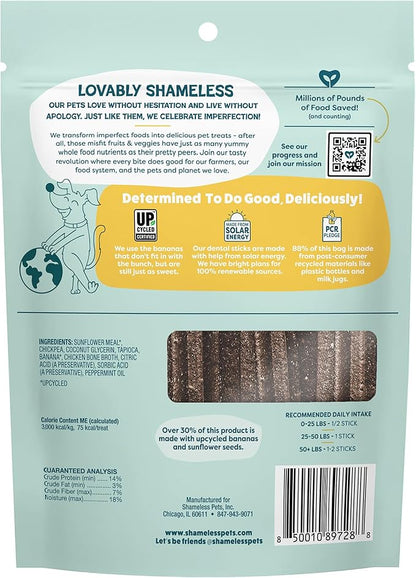 Shameless Pets Dental Treats for Dogs, Banana Bone-Anza - Healthy Dental Sticks with Hip & Joint Support for Teeth Cleaning & Fresh Breath - Chews Free from Grain, Corn & Soy