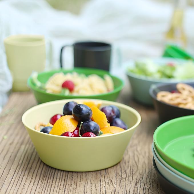 shopwithgreen Plastic Cereal Bowls with Dust-Proof Lid, Resuable Bowls for Kitchen, Set of 6, Microwave and Dishwasher Safe, for Soup, Oatmeal, Ramen, RV, Camping, Kids, College Dorm Room, 26 OZ