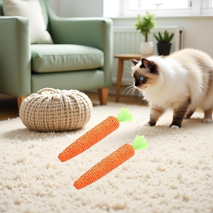 2 Pcs Orange Natural Interactive Sisal Carrot Cat Toys, Cat Dental Chew Toy Kitten Teething Toys for Indoor Cats Interactive Toys for Cats (20cm)