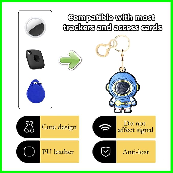 Leather Keychain Holder Case Compatible with AirTag,Cute Protective Cover with Keyring,Anti-Scratch Finder GPS Tracker Case for Wallet Keys,bag,pets,Backpack(Astronaut Blue)