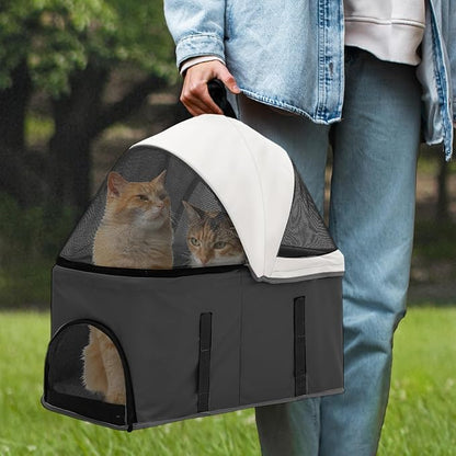 Athena Collection 4 Wheels Pet Stroller for Medium Dogs 33 Lbs - Puppy Cat Carrier With Detachable Carrier, Cup Holder Tray, Bottom Storage - Black