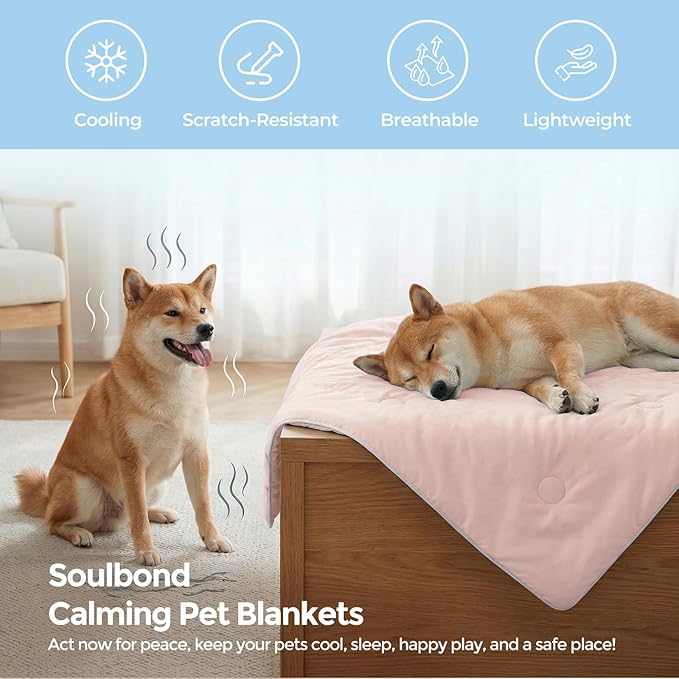Soulbond Cooling Blanket for Large Dogs - Q-MAX>0.45, Washable Cool Pet Cats Throw Blanket for Hot Weather, Self-Cooling Soft Dog Mat for Bed Crates Couch Sofa Cars(40"x50", Pink)