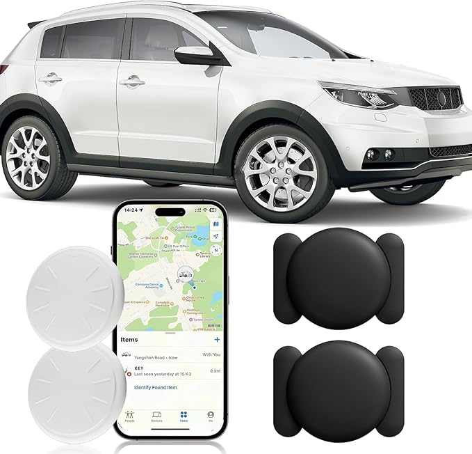 Mini GPS Tracker for Vehicles,Car GPS Tracker Work with Apple Find My(iOS Only),No Monthly Fee Mini Hidden Car Tracker with Magnetic Case (Black,2PCS)