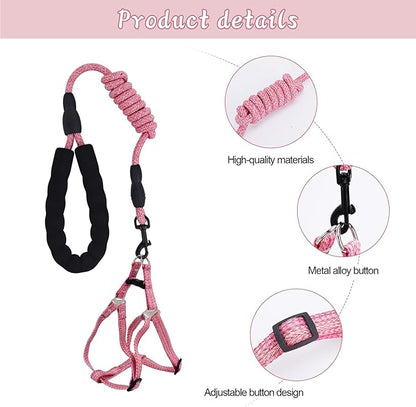 Mini Pig Harness, Adjustable Small Pig Harness with Leash Infinity Style Lead and Soft Foam Handle for Small to Medium Pet Pigs Walking Training Jogging (Pink, M)