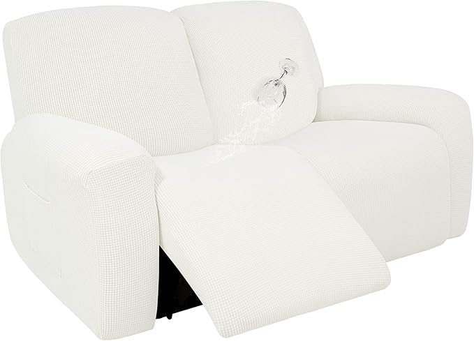 Easy-Going 100% Dual Waterproof Recliner Loveseat Cover, 6-Pieces Stretch Relining Sofa Cover with Pocket, Jacquard 2 Seat Sofa Slipcover Leakproof Washable (Loveseat, Cream)