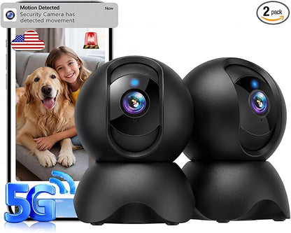 5G Indoor Security Camera, 2K Pet Camera with Phone App, 360° PTZ Cameras for Home Security Dual-Band WiFi6, 2-Way Audio, Cloud/SD Card Storage, Motion Detection, 2 Pack
