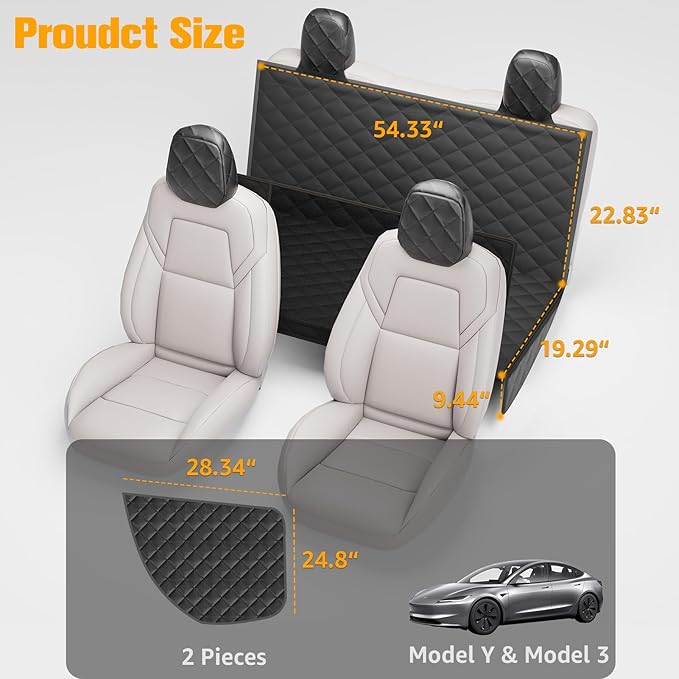 Dog Seat Cover for Tesla Model 3 & Y - Waterproof Back Seat Hammock with Mesh Window & 2 Door Protectors - Scratch & Mud Protection