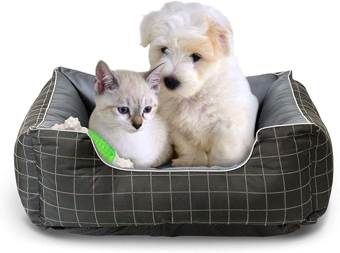Pet Bed - Soft Luxury Pet Lounger, Premium Bedding w/Inner Cushion for Dog/Cat - Thunder Grey w/Oxford Square - Medium