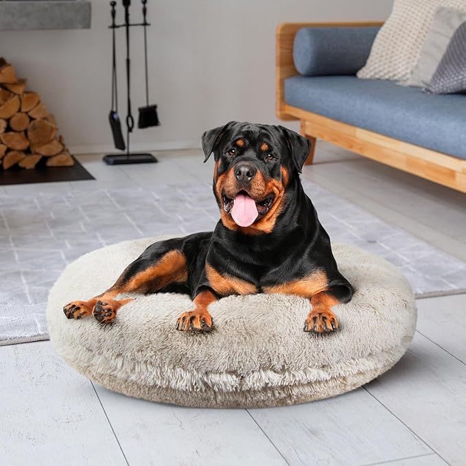Bessie and Barnie - Luxury Extra Plush Faux Fur Bagel Pet/Dog Bed (Blondie, X-Larg)