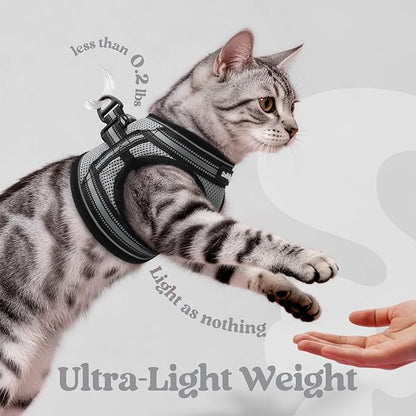 rabbitgoo Cat Harness and Leash Set for Walking Escape Proof, Adjustable Soft Kittens Vest with Reflective Strip for Cats, Comfortable Outdoor Vest, Grey, S