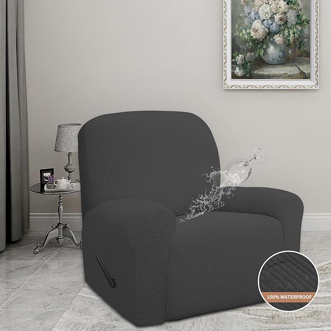 Easy-Going 100% Waterproof Recliner Cover, Dual Waterproof Couch Cover for Recliner, 1- Piece Jacquard Sofa Cover, Leakproof Sofa Slipcover for Kids, Pets, Dog and Cat (Recliner, Dark Gray) 1 Seat
