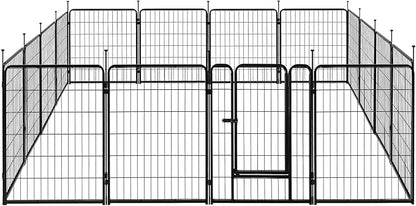 Amazon Basics Dog Playpen, 16 Panels Metal Fence with Door, Foldable for Indoor and Outdoor Use, Suitable for Small to Medium Sized Dogs, 30 Inch Height, Black
