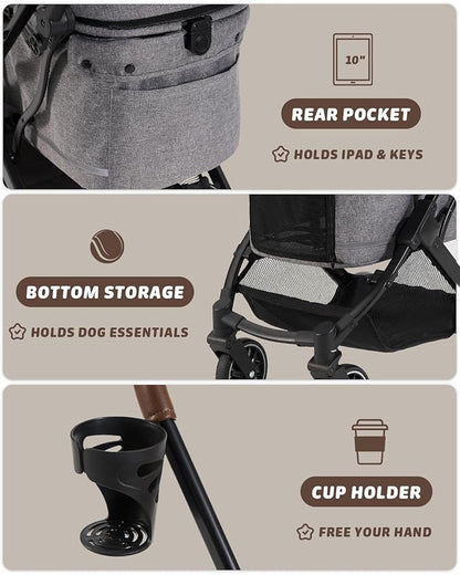 HITTITE Pet Stroller with Weatherproof Cover, All-Terrain 4-Wheel Cat & Dog Stroller with Adjustable Canopy, Foldable Dog Strollers with Storage Basket for Small to Medium Dogs Up to 55 lbs.