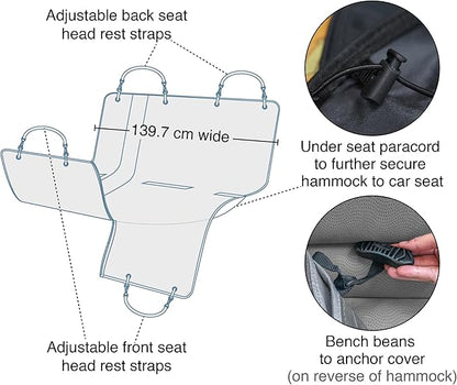 Kurgo Wander Dog Hammock Car Seat Cover for Pets, Pet Seat Cover, Car Hammocks for Dogs, Water-Resistant (55" Wide, Black)