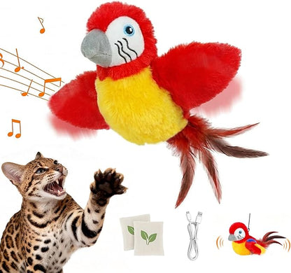 Vannon Cat Toys Flapping Bird(Cannot Fly), Rechargeable Touch Activated Kitten Toy Interactive Cat Exercise Toys with Catnip and Feather for Indoor Cat - Red