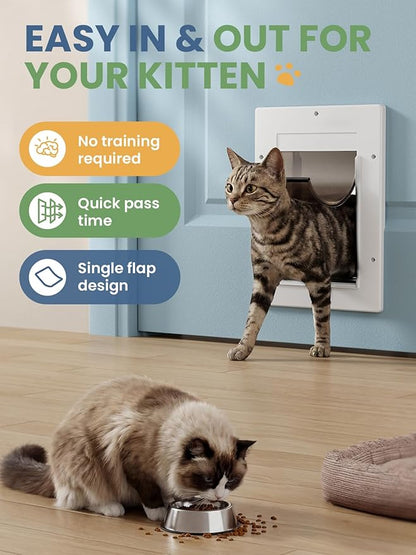 Cat Door, Cat Door Interior Door with Soft Magnetic Flaps, Sliding Panel Closure, Telescoping Tunnel, Easy DIY Installation Kitty Door, Exterior Cat Doors for Cats Up to 20 lbs, White
