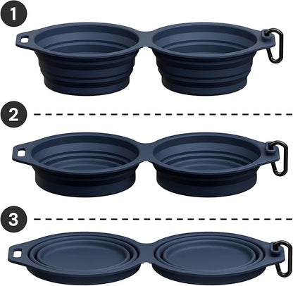Pup Culture Dual Collapsible Dog Bowls | Silicone Travel Water Bowl for Dogs | Food Grade, No Plastic Rim, Portable Dog Bowl for Food and Water - Easy to Clean | BPA Free and Safe for Your Pup-Navy