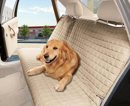 Elegant Comfort Quilted Design%100 Waterproof Premium Quality Bench Car Seat Protector Cover (Entire Rear Seat) for Pets - Ties to Stop Slipping Off THE Bench, Beige