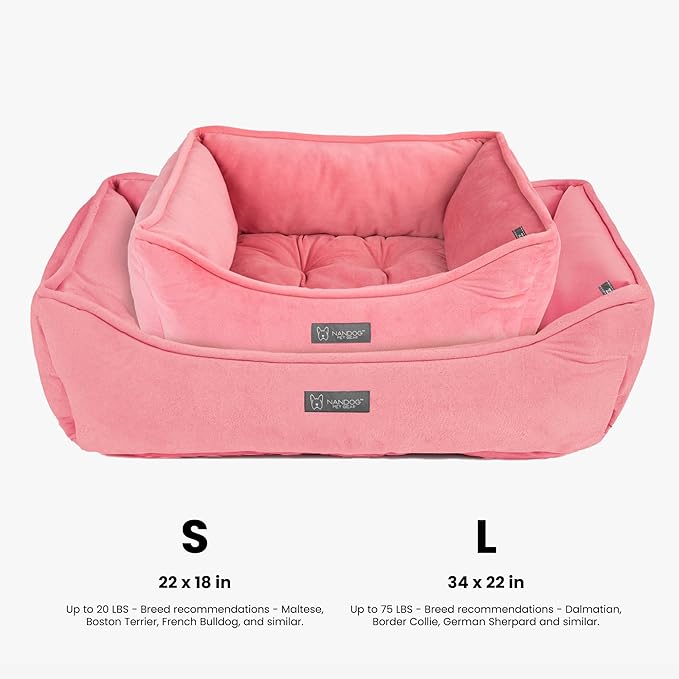 NANDOG Reversible Dog Bed from The Signature Collection– Luxury Cloud-Soft Pet Bed for Medium to Large Dogs & Cats, Premium Pet Gear, Reversible Design, Plush Comfort, Modern Style - Pink