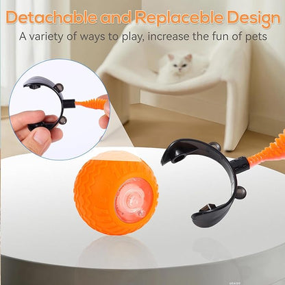 Interactive Cat Toys Indoor,Automatic Moving Pet Cats Ball,Chaseing Hunting Toy for Kitten, Cat Mouse Tail Toy,3 Stimulating Modes and USB Recharge(2 Tails) Orange