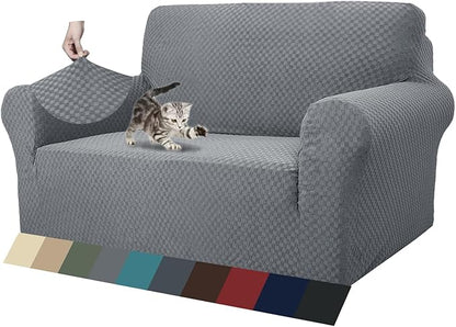 ZNSAYOTX 1 Piece Jacquard Couch Covers for 2 Cushion Couch High Stretch Loveseat Slipcover for Pets Dogs Anti Slip Love Seat Sofa Slipcover Furniture Protector (Loveseat, Light Grey)
