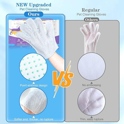 Dog Cleaning Gloves Wipes 15pcs Deodorizing Disposable Pet Grooming Bathing Gloves Extra Thick, No Rinse Shampoo Dry Cleaning Gloves for Dogs & Cats Paw Face Ear Fur and Butt