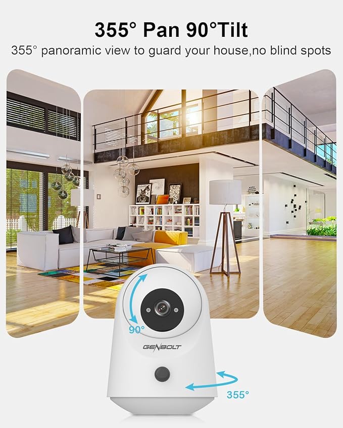 GENBOLT 2K WiFi Indoor House Security Camera Wireless, Pan Tilt Pet Camera with 5000mAh Battery Powered, IP Camera CCTV Nanny Dog Cam Baby Monitor with PIR Detection