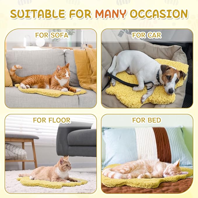 3 Pack Self Warming Pet Bed Leaf Shape Self Heating Cat Dog Mat Washable Thermal Sleeping Pad for Indoor Outdoor Hedgehog, Bunny, Sugar Glider, Rat, Chinchilla(Light Yellow,Small-16 x20)