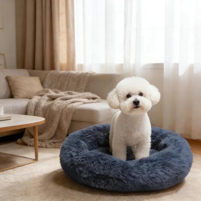 Comfort Donut Dog Bed for Small Dogs, Cat Bed & Pet Bed for Indoor Use, Medium Size with Soft Plush, Round Dog Beds for Large Dogs and Cats (Gray, 20''Lx20''Wx8''Th)