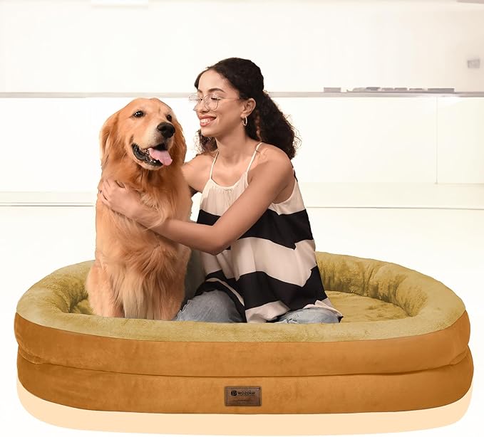 Orthopedic Dog Bed for Large Dogs, Waterproof Dog Bed for Large Size Dogs with Bolsters, Egg Crate Foam Sofa Bed with Washable Removable Cover & Non-Slip Bottom, Orange
