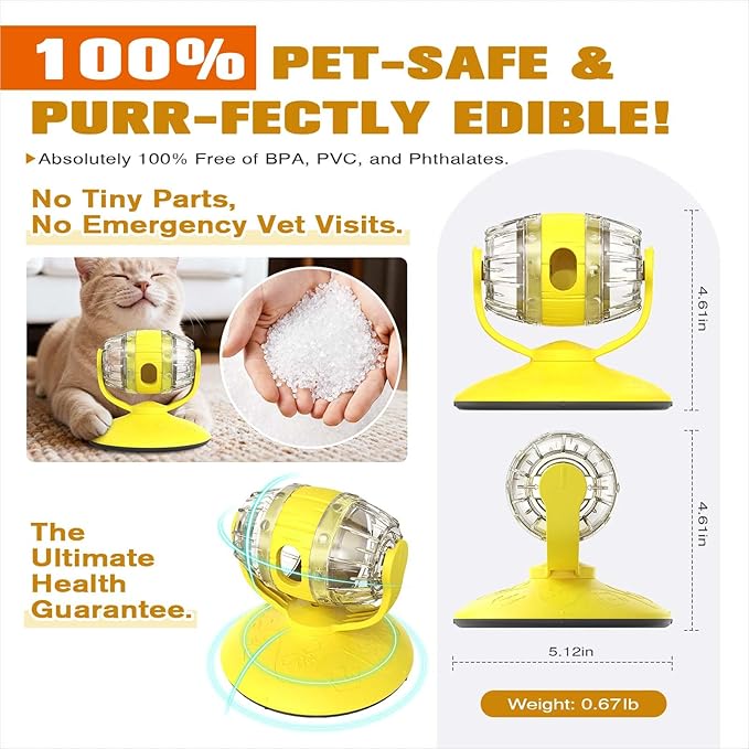 Cat Slow Feeder Toy, Beer Barrel Interactive Cat Toy, cat treat dispenser toy for Indoor Cats, Small Dogs, Enrichment Toy for IQ Training, Mental Stimulation, Relieve Boredom, Gifts (Yellow)