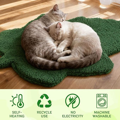 3 Pack Self Warming Pet Bed Leaf Shape Self Heating Cat Dog Mat Washable Thermal Sleeping Pad for Indoor Outdoor Hedgehog, Bunny, Sugar Glider, Rat, Chinchilla(Dark Green,Large-19 x29)