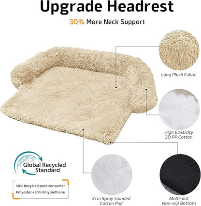 Calming Dog Bed Fluffy Plush Dog Mat for Furniture Protector with Removable Washable Cover for Large Medium Small Dogs and Cats (Large, Beige)