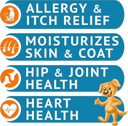 Omega 3 Fish Oil for Dogs (180Ct) - Skin&Coat Chews - Dry & Itchy Skin Relief + Allergy Support - Shiny Coat - EPA&DHA Fatty Acids - Salmon Oil Chews Promotes Heart