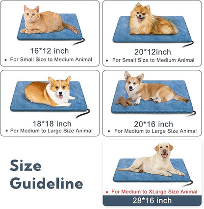 Heating Pad for Cats and Dogs Outdoor,Indoor Warming Cat Heating Pad, Waterproof，Chew Resistant Cord (Blue, 28 X 16)
