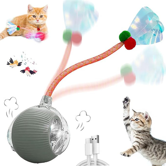 Speedy 2.0 Tail Interactive Cat Toys for Indoor Cats, Automatic Cat Toy with Elastic Mesh Tail, Electric Rolling Ball on Carpet, Chirping and Motion Activate Cat(Grey)