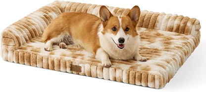 COZY KISS Medium Dog Bed, Faux Rabbit Fur Orthopedic Foam Dog Bed with Sides, Removable Washable Cover & Waterproof Lining, Comfortable Pet Couch for Medium Dogs, Tie-Dye Brown (36" L x 20" W x 6" Th)