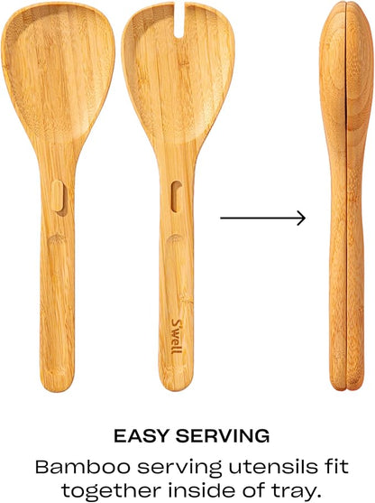 S'well Stainless Steel Salad Bowl Kit XL 184oz, Teakwood, Includes 5oz Canister For Dressing, Serving Utensils, and Removable Tray, Leakproof, Easy to Clean, Dishwasher and Refrigerator Safe