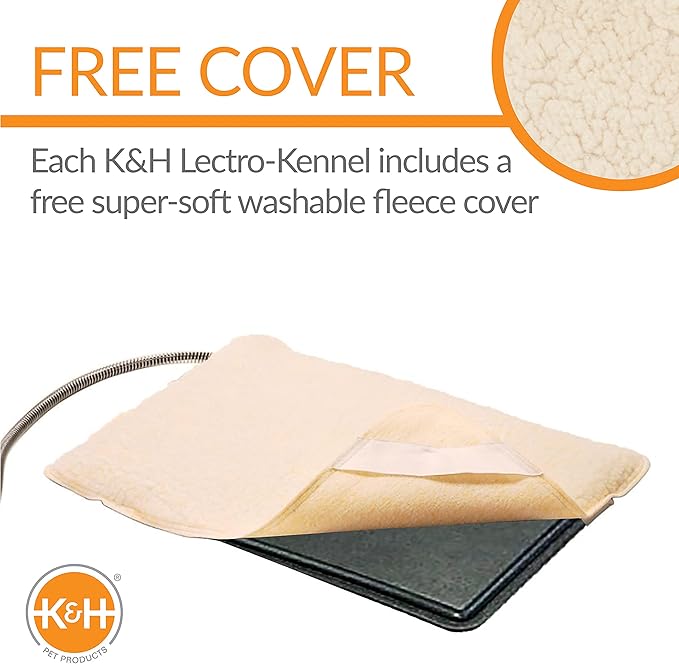 K&H Pet Products Lectro-Kennel Heated Outdoor Dog Pad, Durable Rigid ABS Plastic Waterproof Heated Pad for Dog & Cat Houses Outdoor, Washable Cover, Safety Listed - Small 18.5 X 12.5in Black 40W