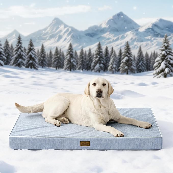 Large Orthopedic Dog Bed, Cooling Dog Beds for Large Dogs, Washable Pet Bed with Waterproof Liner, 44x32x4in,Light Blue