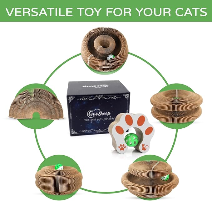 Goosheep 2Pack Kitty Kurlz Magic Organ Cat Scratching Board Cat Accordion Toy Cats Scratching Post Ball Track, Kitten Fun Intelligence Physical Exercise Educational Toy