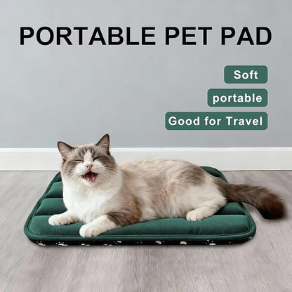 Dog Bed Mat, Reversible Dog Crate Pad with Washable Kennel Mat and Soft Foam, Flat Pet Bed for Dogs & Cats, for Crates Carriers & Travel (Green, 18" L*12" W*1.5" Th)