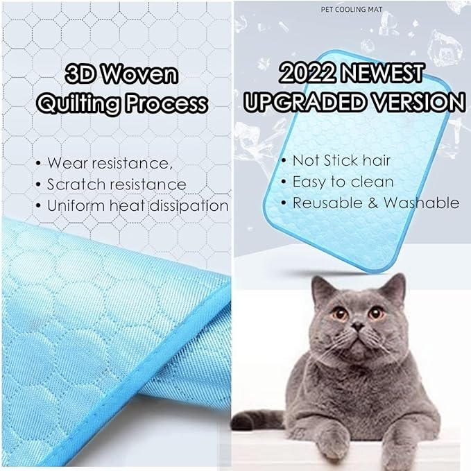 SOMOYA Dog Self Cooling Mat Pet Washable Cooling Pads Blanket Sleeping Kennel Mat,Ice Silk Sleep Mat Pad Non-Toxic Breathable Sleep Bed Beach for Large Dogs Cats (Blue, 27.5x19.7 in)