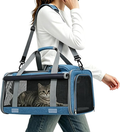Pet Carrier for Medium-Small Cats, Collapsible Cat Carrier and Soft-Sided Pet Carrier for Medium Big Cats and Puppy Up to 17lbs, 2-Way Entry with Privacy Cover, Travel Bag L18.9”X11.42”X11.42”