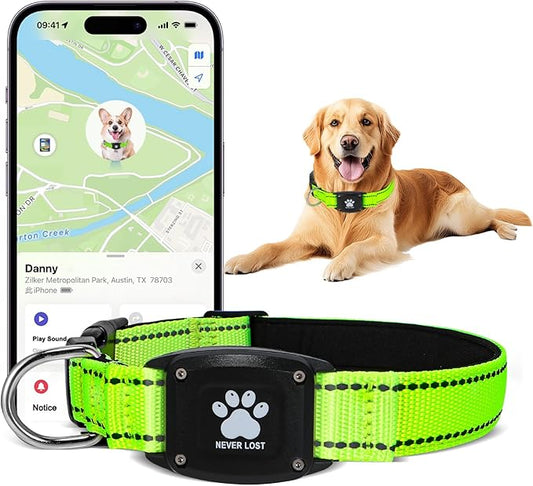 GPS Dog Collar Tracker 2-in-1,Reflective Waterproof Pet Collar,iOS-Only,No Monthly Fees,Unlimited Range,Ideal for Dog Tracking pet Tracker,for Small Medium Large Dogs(S (12.6"-16.5"), Green)
