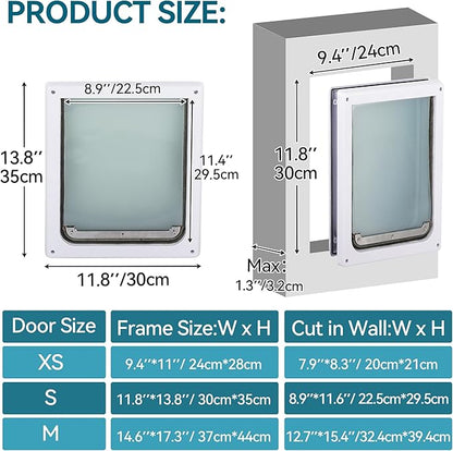 PAWISE 2 Way Dog Door, Lockable Dog Flap with Durable Metal Panel & Flexible Transparent Flap, Weatherproof & Easy Install Pet Door for Dogs, Quiet and Energy-Efficient Design Doggy Door (11.8"x12.2")
