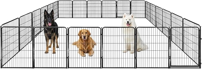 Indoor Dog Playpen - 40 inch, 24 Panels for Small and Puppy Size Dogs - Heavy Duty Metal Portable Pet Fence with Black Anti-Rust Coating - Play Pen w/Extra Wide Gate